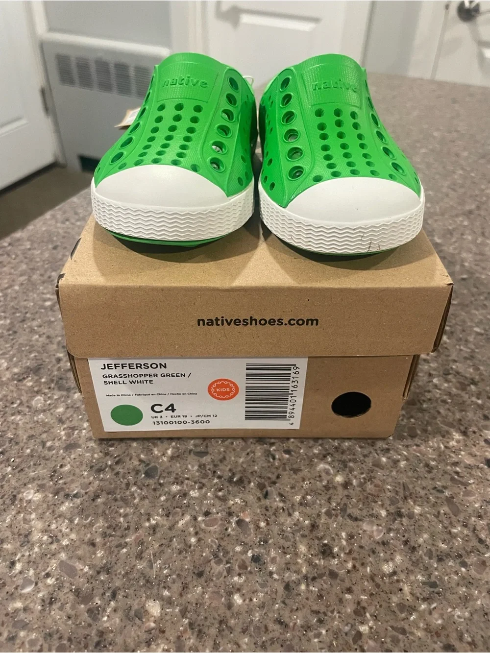 Native Kids Slip-On Water Shoes in Green with White Toe